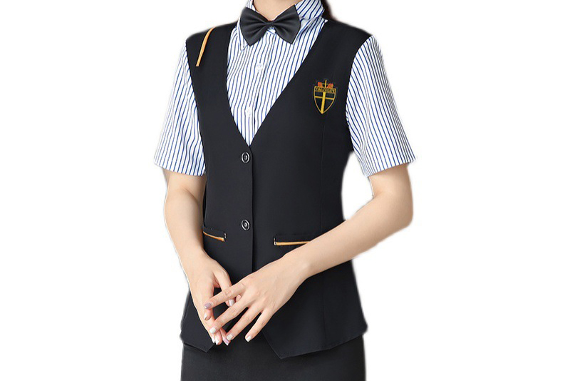 奶茶餐饮咖啡馆女夏装短袖假两件马甲套装酒店西餐厅服务员工作服