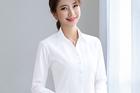 女士职业衬衣长袖纯棉显瘦正装韩版V领