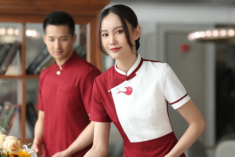 餐饮茶楼火锅饭店服务员工作服短袖中式餐厅酒店男女工装制服