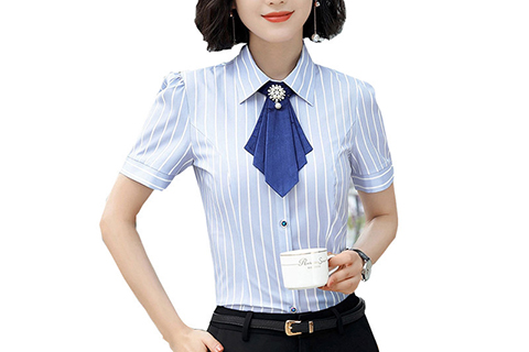 职业短袖条纹衬衫女夏季新款修身衬衣女套装大码工装OL酒店工作服